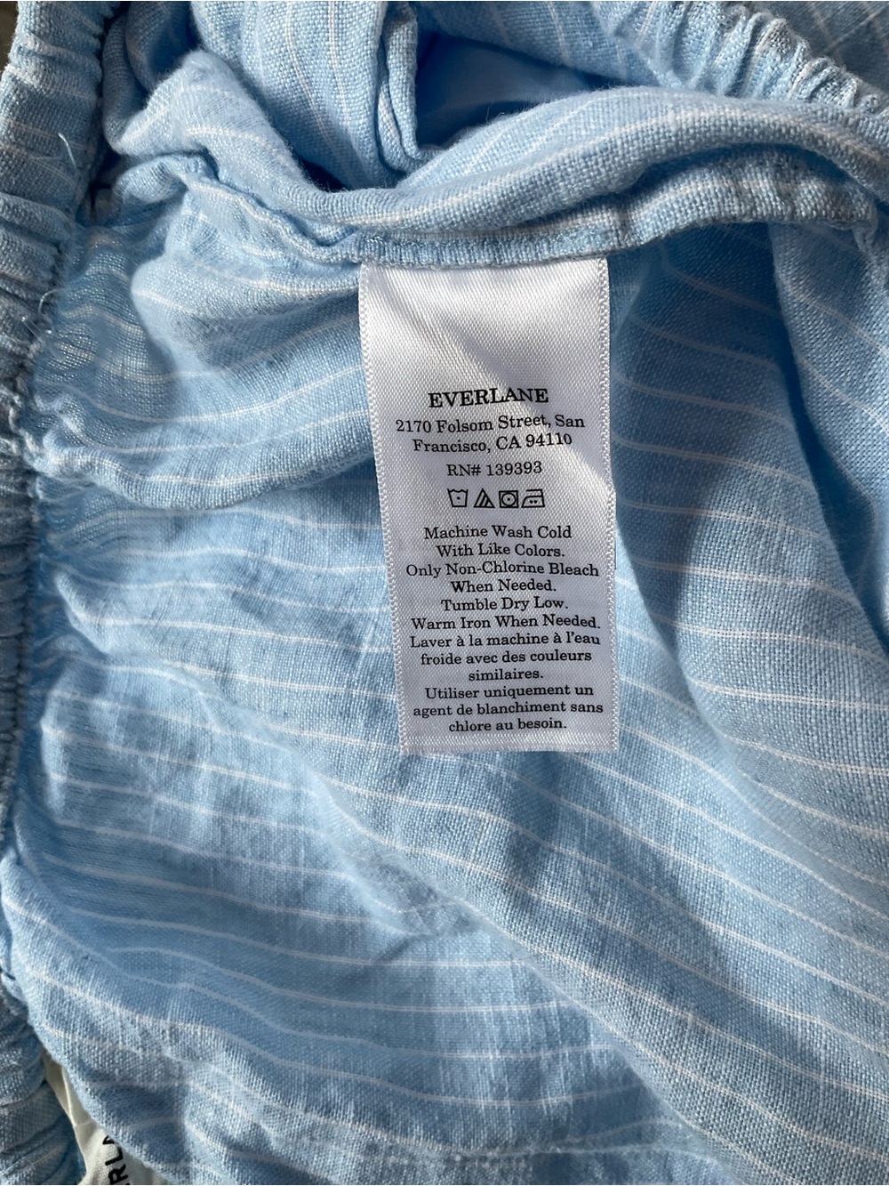 🏖️Everlane 100% European Flax Linen Wide-Leg Drawstring Pants Blue Pinstripe - Picture 3 of 8